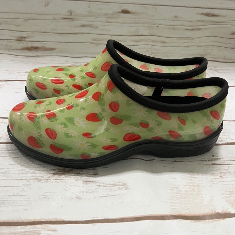 Groundwork Garden Clog Green Strawberry Floral Waterproof Rain Shoes Size 10M